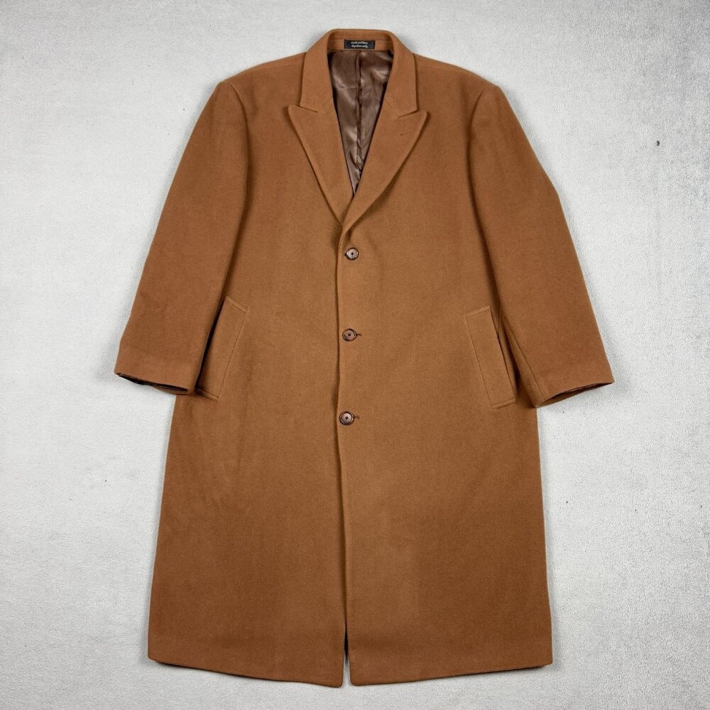 Calvin Klein Mens 46R Brown Wool Blend Overcoat 3 Button